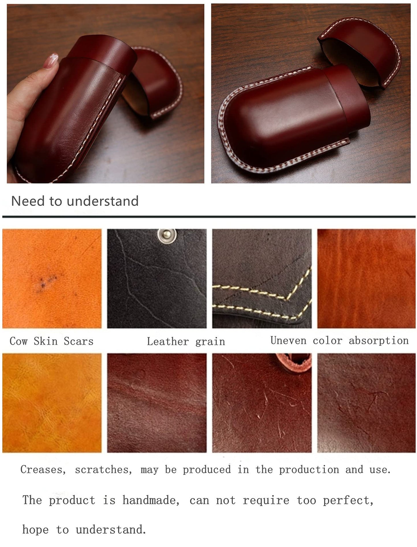 Fanyixuan Leather Glasses Case Cowhide Vintage Men And Women Nearsighted Glasses Sunglasses Travel Anti-Crush Storage Box (Crimson)