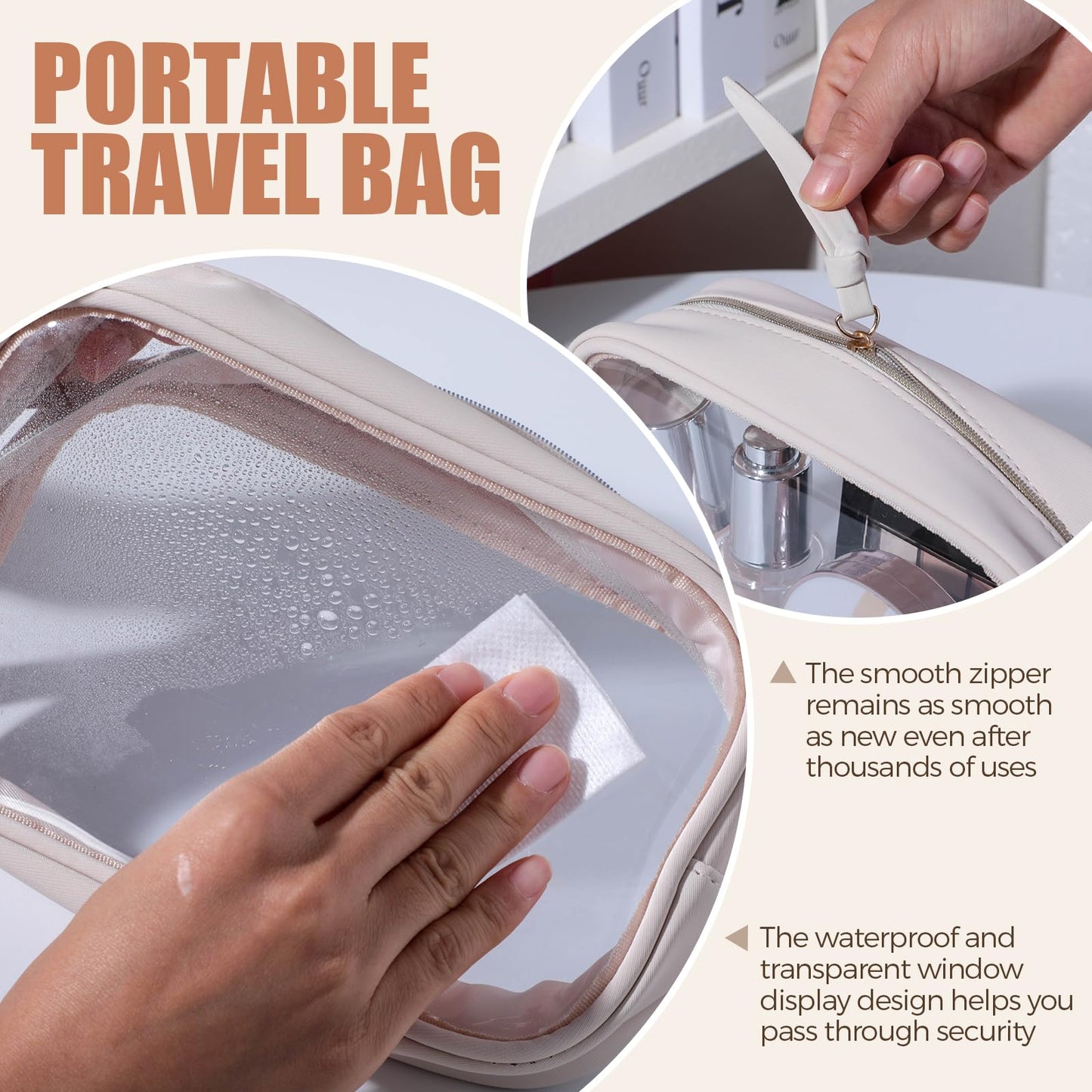 BS-MALL Toiletry Bag Waterproof Makeup Organizer Travel Size Clear - Makeup Cosmetic Organizer Water-resistant Portable Pouch PU Leather Washable Travel Essentials Makeup Bag 3 Pack