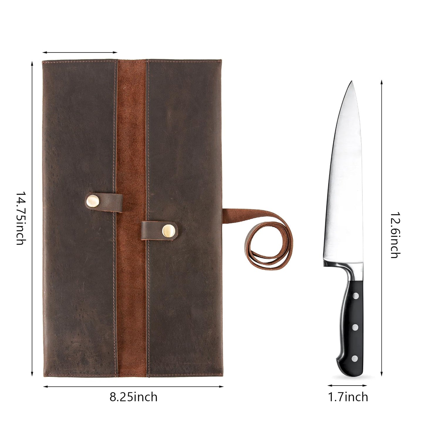 Leather Double Knife Roll for Chefs,Vertical Knife Storage Case,Portable Travel Carry-On Roll Bag,Rectangular Protector Sheath Pouch Organizer for Chef Kitchen Cutlery Knives Accessories,Cooking Tool