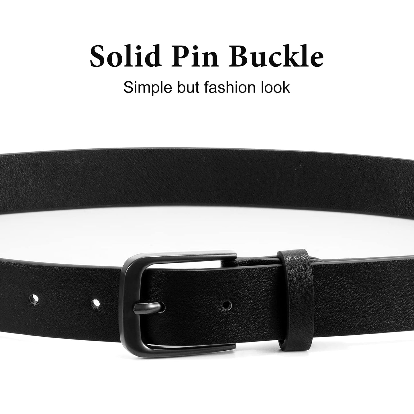 WHIPPY Women Casual Leather Belt for Jeans Pants, Fashion Ladies Waist Dress Belt Black Buckle Black M