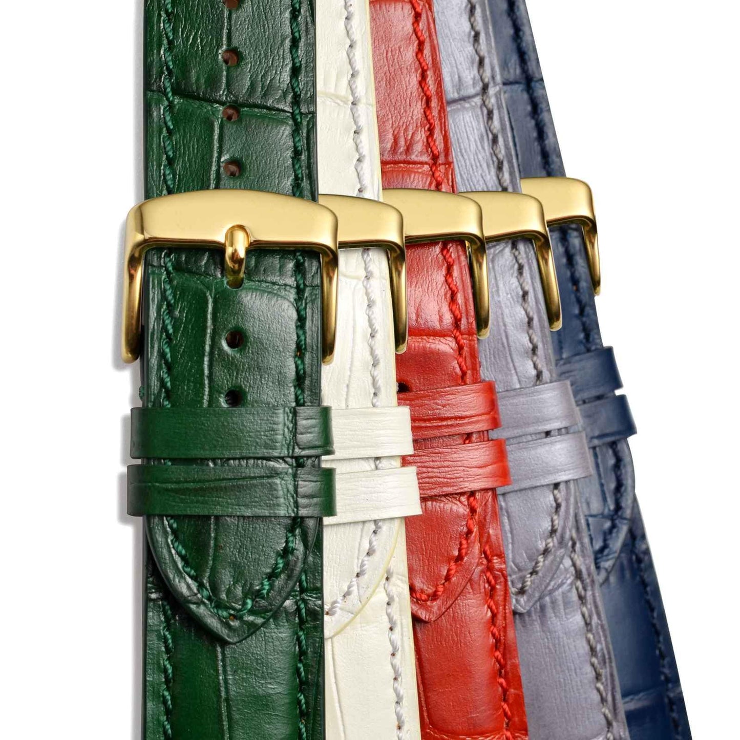 WOCCI 18mm Watch Band, Italian Leather, Embossed Alligator Grain, Gold Buckle (Dark Green)
