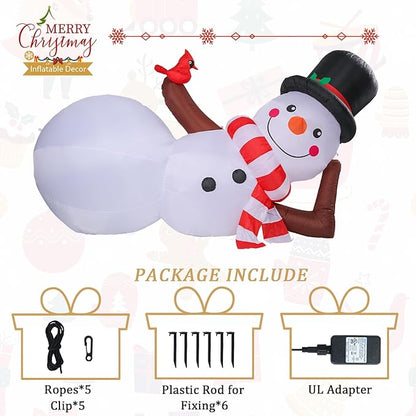 MUMTOP 10FT Long Christmas Inflatables Outdoor Decorations, Giant Inflatables Snowman with Red Cardinal Blow up Christmas Yard Decoration Built-in LED Lights for Outdoor Party Holiday Decor