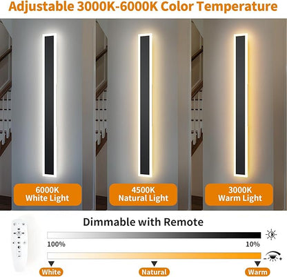 2 Pcs Modern Outdoor Wall Lights 47.2inch Dimmable 3000K-6000K with Remote Control Waterproof IP65 Exterior Long Wall Sconce for House Garage Patio