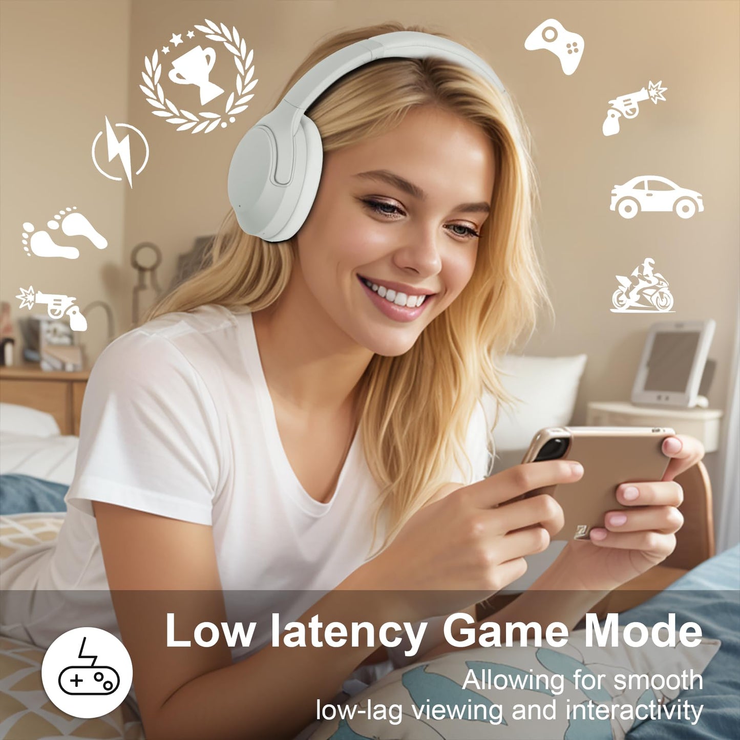 T-fun Active Noise Cancelling Headphones, 65H Bluetooth Headphones, Custom EQ via App Headphones Wireless with Mic, Bluetooth 6.0 Foldable Lightweight Headsets for Commuting Travel Work Home