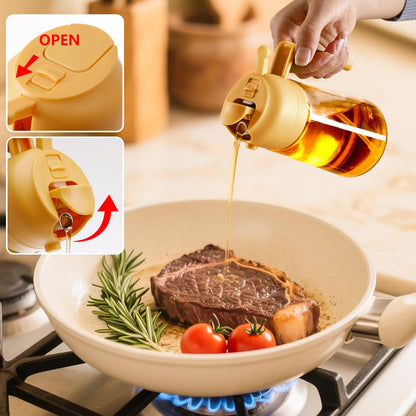 Olive Oil Sprayer for Cooking, 470ml 2 In 1 Glass Oil Dispenser/Pour Bottle, Kitchen Accessories, Kitchen Gadgets for Air Fryer, Salad, BBQ (Black)
