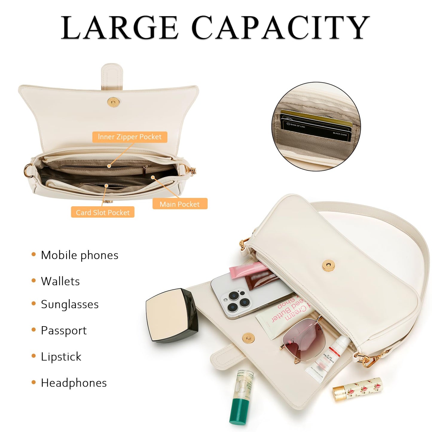Shoulder Bag for Women, Small Handbag Hobo Purses, Retro Clutch Underarm Bag, Beige