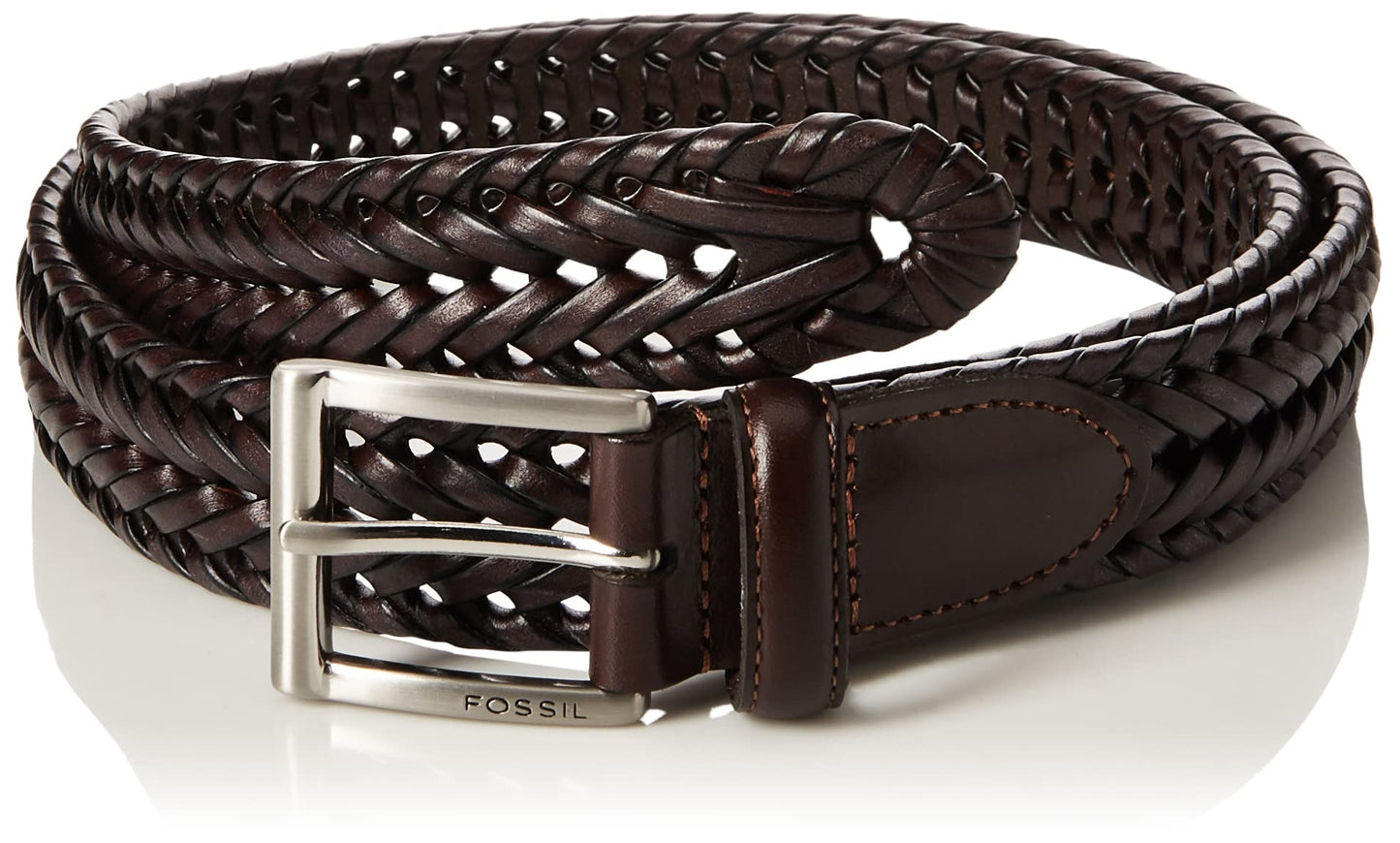 Fossil Men's Myles Leather Casual Jean Every Day Braided Woven Belt, Size 36, Myles Cognac Brown