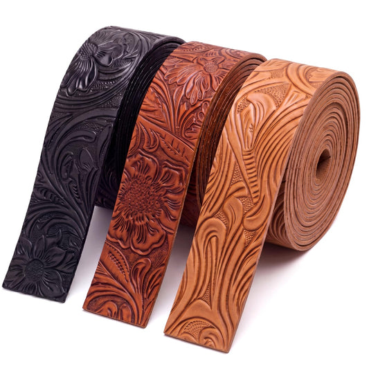 Eccliy 1 Inch 3 Pack Embossed Faux Leather Strips for Crafts 2 mm Thickness 78.7 Inches Long Leather Straps Vintage Western Bump Texture for DIY Belt Tooling Earrings Bows Projects (Earthy)