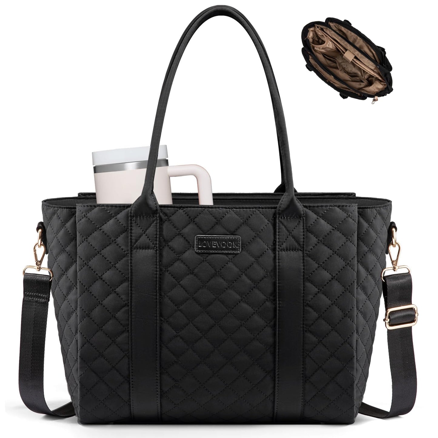 LOVEVOOK Teacher Tote Bag for Women, Quilted Work Tote Nurse Laptop Bag, Large Computer Shoulder Bags with Zipper for Travel