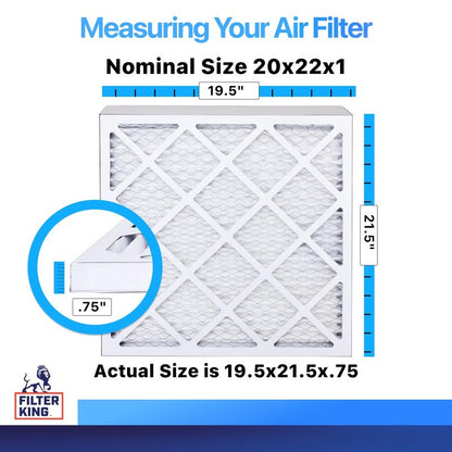 Filter King 20x22x1 Air Filter (MERV 8) (6-Pack) Dust & Allergy Control AC Furnace Filters, MADE IN USA, HVAC, Pleated, Electrostatic (Actual Size: 19.5 x 21.5 x .75)