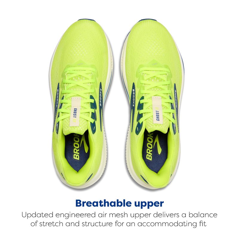 Brooks Men’s Ghost 17 Neutral Running Shoe - Acid Lime/Navy/White - 14 Medium