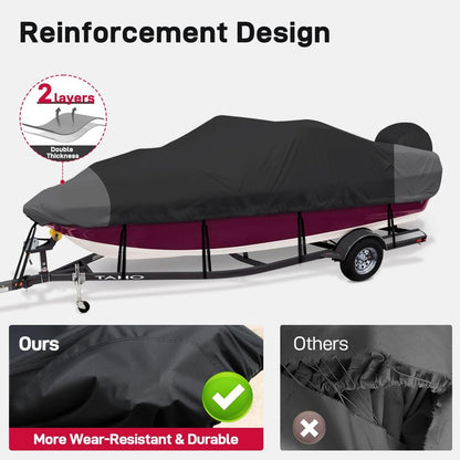 Mionovity Bass Boat Cover 16-18.5ft, 600D Heavy Duty Waterproof Boat Cover 16 17 18.5 Foot (16'-18.5' with Motor Cover), Fits V-Hull, Fishing, Runabout Bowrider Boat