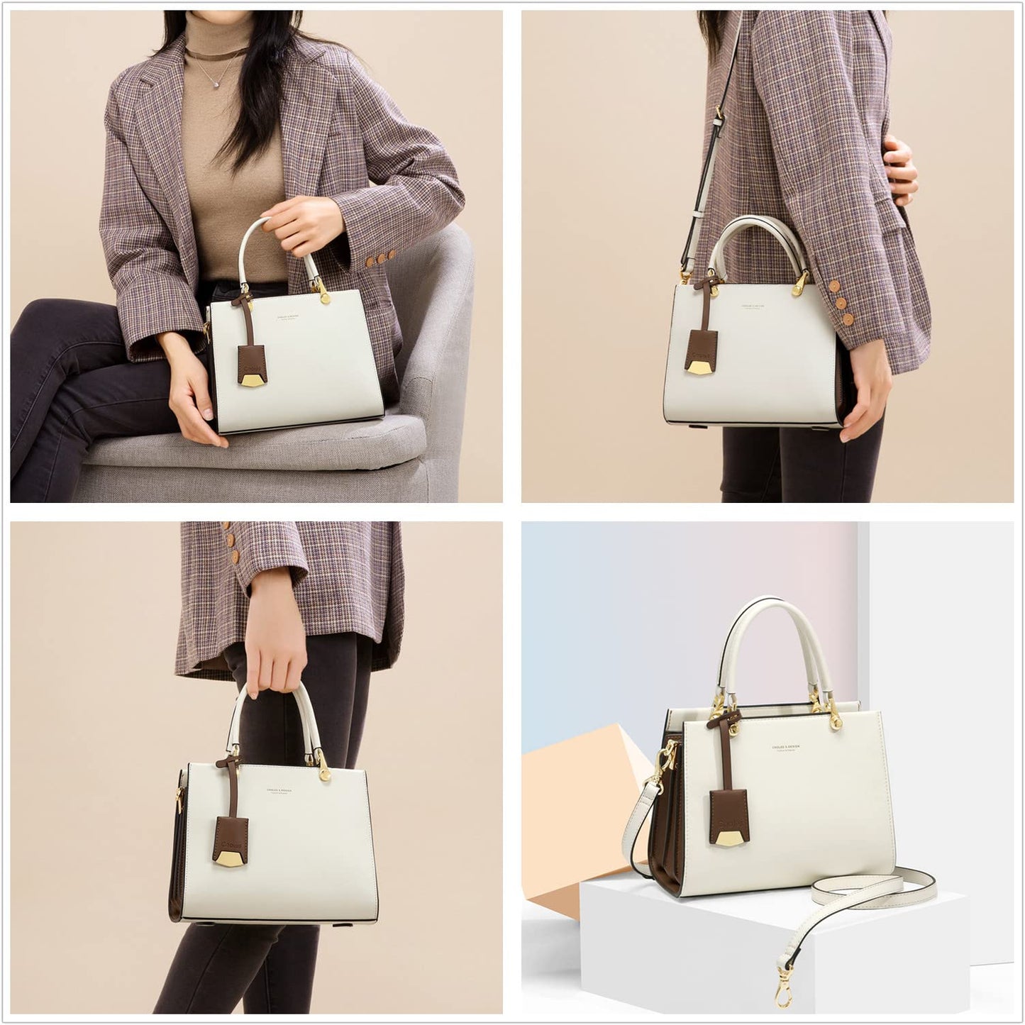 Cnoles Cowhide Leather Tote Handbags Medium Shoulder Bags Ladies Handle Satchel Purse Tote Bag Purse for Women Grey