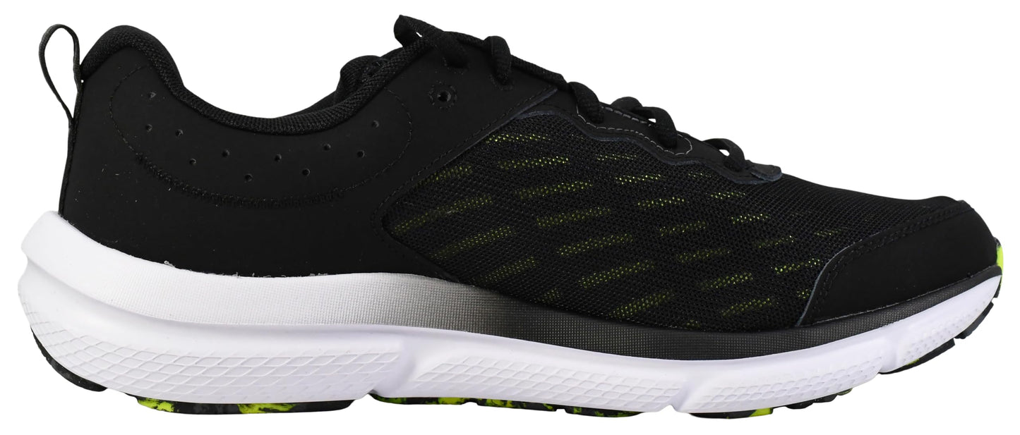 Under Armour Men's Charged Assert 10 Shoes, (004) Black/Black/High Vis Yellow, 10.5 X-Wide