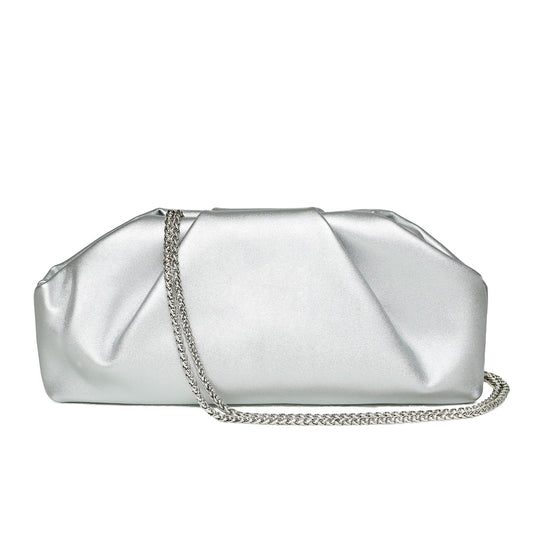 Clutch Purses for Women – Elegant Pleated Soft PU Leather Evening Bag with Detachable Chain, Ideal for Weddings & Parties (Silver)