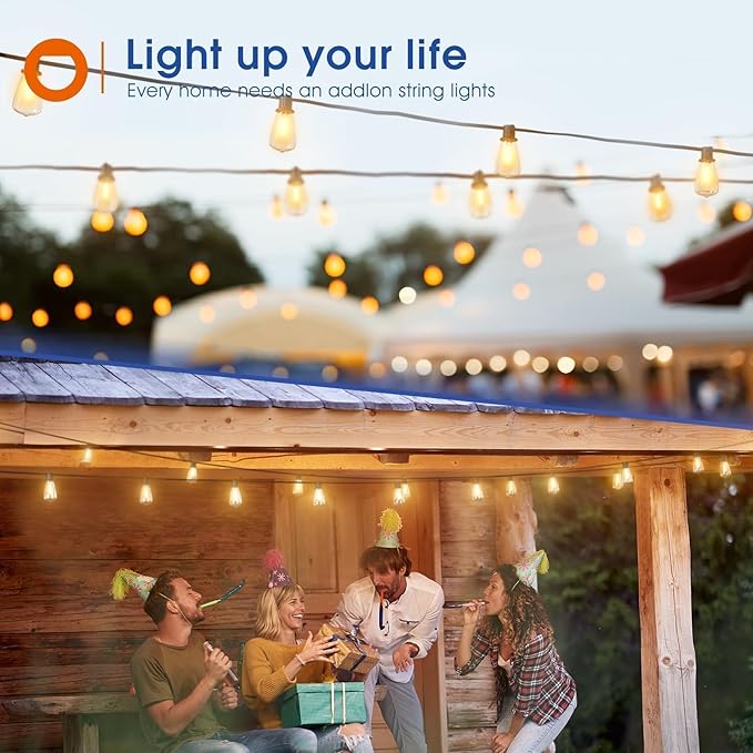 addlon 50FT LED Outdoor String Lights Waterproof Patio Lights with 16 Shatterproof ST38 Replaceable Bulbs(1 Spare), Dimmable Outside Hanging Light Connectable for Porch, Backyard, 2200K Warm Yellow