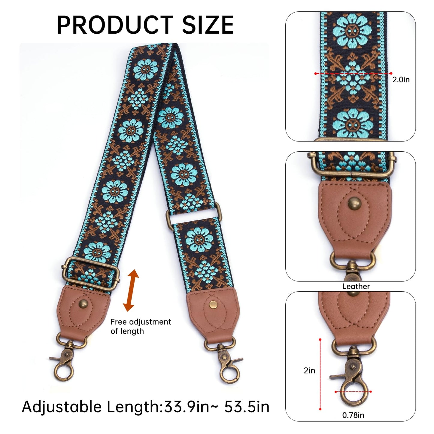 Dksongr Purse Strap Replacement Crossbody Adjustable Bag Strap Retro Jacquard Embroidery Wide Shoulder Strap for Women Handbags