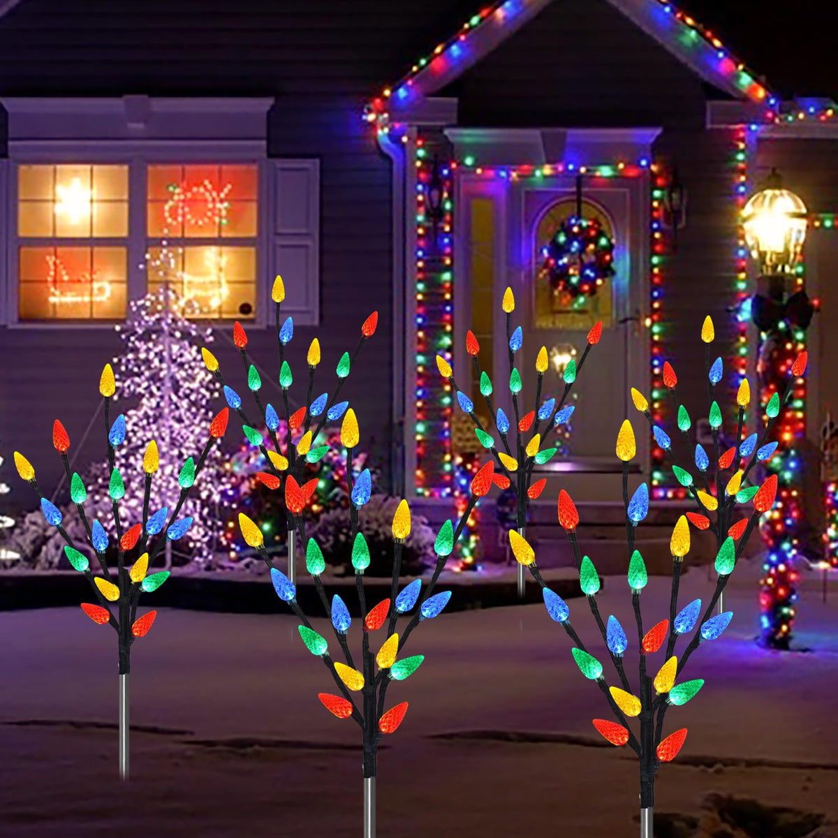 Upgraded 6 Packs 120 LED C6 Solar Christmas Lights, Christmas Decorations Outdoor Yard Lights, 8 Modes Waterproof Pathway Lights for Xmas Decorations Outdoor Yard Patio Cemetery Grave