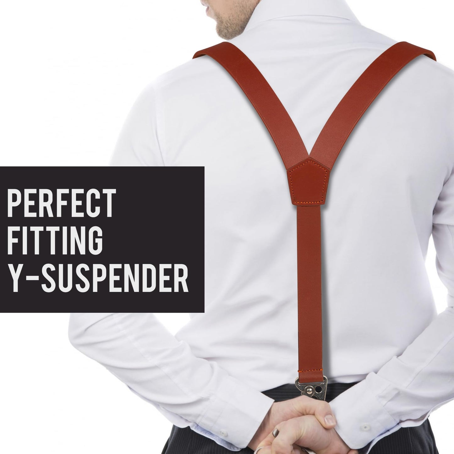 NUTUCH Full Grain Leather Suspender for Men | Y Design Suspenders | | Leather Braces Western | Heavy Duty adjustable Dress Suspender | Snap Hooks | Men Suspenders for Jeans Dress Pants(Brown)