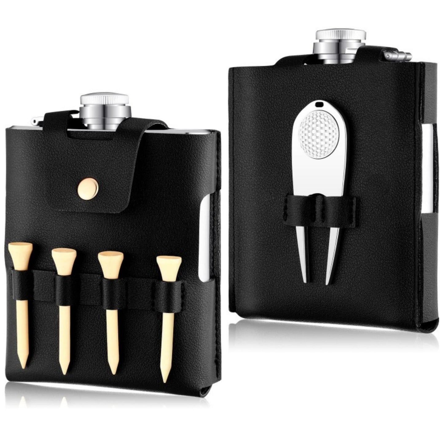 Kangnice PU Flask Cover Drink Bottle Case for Golf Camping Hiking with Secures and Thermal Protections Easy to PU Leather Golf Flask Case