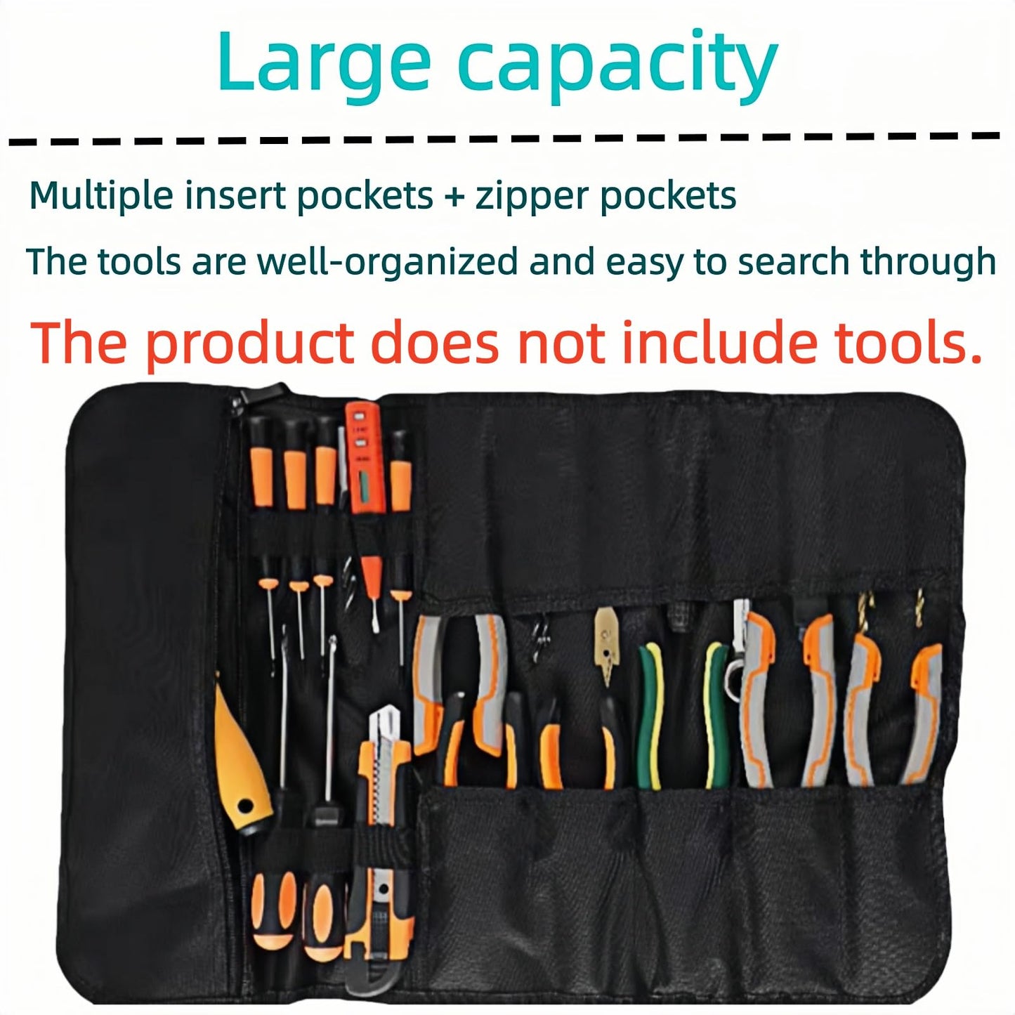 Tool Bag Roll Up, Roll Up Tool Pouch with 22 + 1 Pocket,Waterproof tool roll up bag, Heavy Duty Tool Roll Bag Organizer.