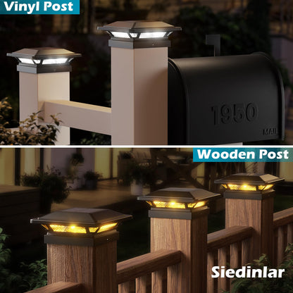 SIEDiNLAR 4x4 Solar Post Cap Lights 16 LEDs 2 Modes 3.5x3.5 4x4 Wooden Vinyl Post Light Waterproof Outdoor for Deck Fence Garden Patio Decor, Warm/Cool White (12 Pack, Black)