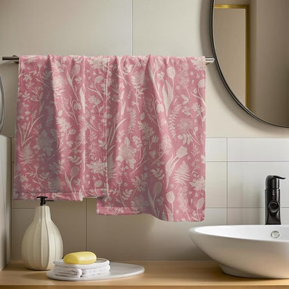 Pink Spring Floral Hand Towels for Bathroom Set of 2 Flower Leaves Vintage