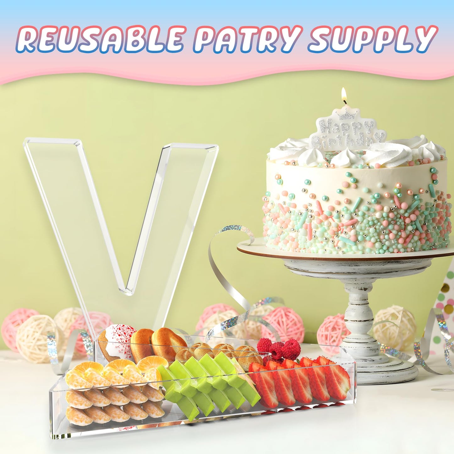 RUFHVTY 11" Acrylic Letter Charcuterie Box, Reusable Fillable Alphabet Number Shaped Form Tray for Birthday Anniversaries, Party Decorative Serving Plates Display Candy Cake (V)