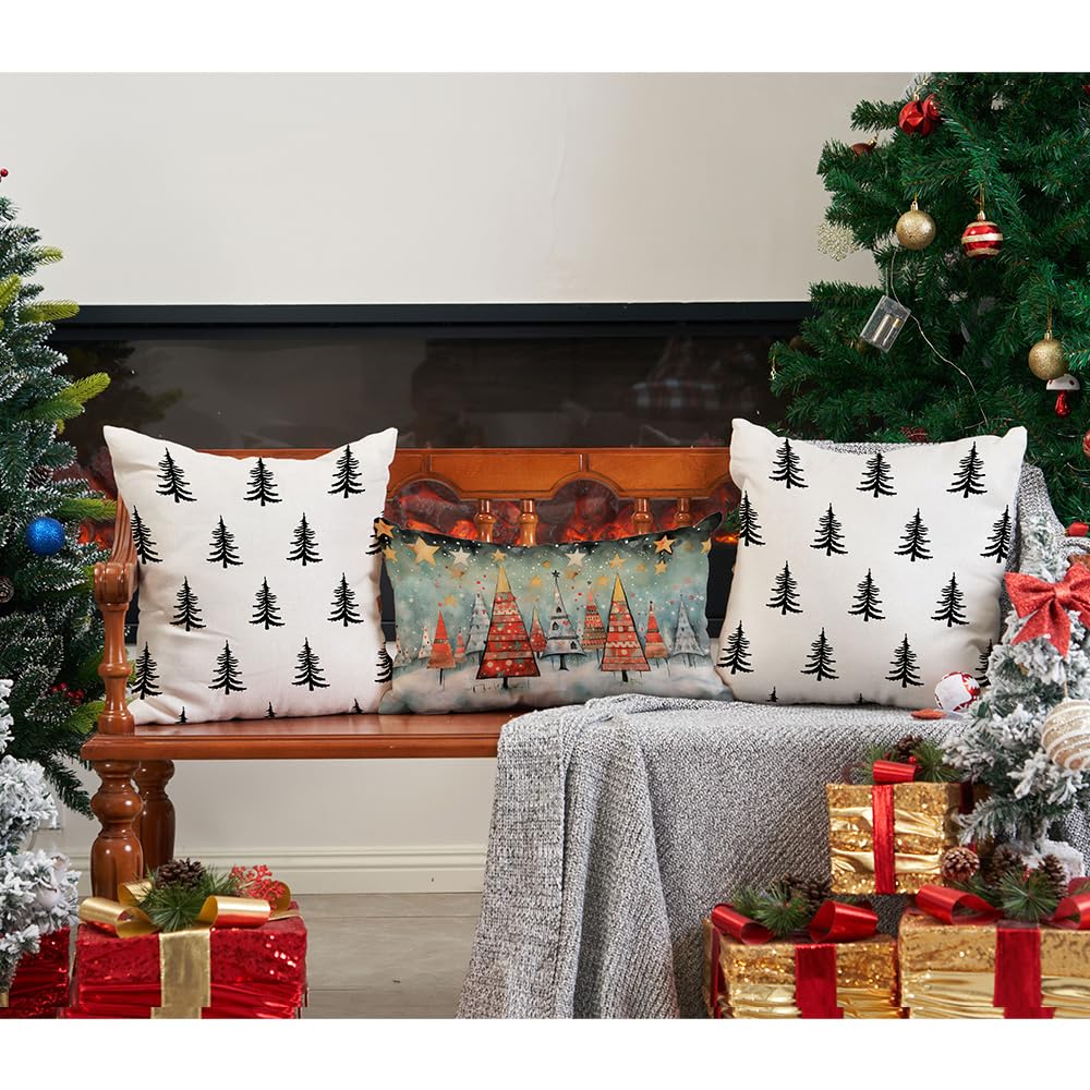 DFXSZ Christmas Pillow Covers 18x18 inch Set of 2 Christmas Tree Decorative White Throw Pillow Covers Winter Famliy Decoration for Home Couch TH-30A18