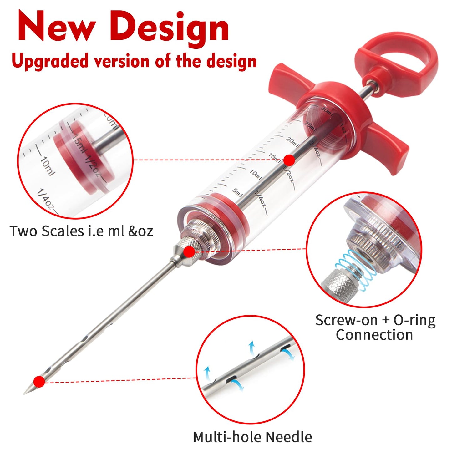 TGE-V 1-oz Plastic BBQ Marinade Injector Kit, Turkey Injector Syringe (3 Stainless Steel Meat Needles + 3 Replacement O Rings + 1 Cleaning Brush) for Smoked BBQ Grill