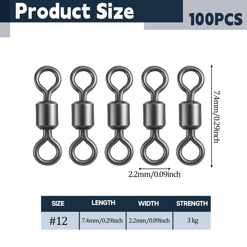 SynHHergyx 100 Pack Micro Swivels for Fly Fishing, Small Fishing Swivels Rolling Barrel Swivels Fly Fishing Tackles, High Strength Barrel Swivel Hook Line Connector with Black Coating