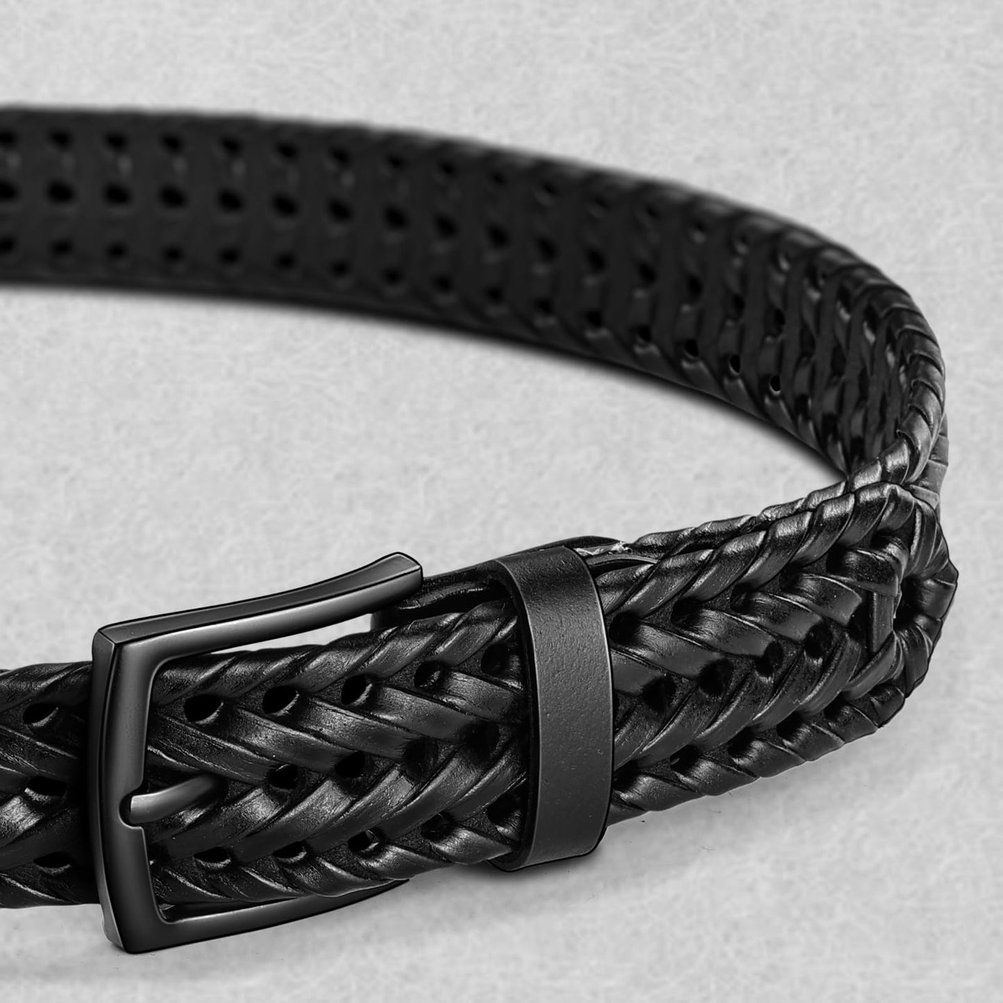 KEMISANT Men Belt, Braided Belt Comfortable For Men Casual Jean Golf 1 3/8"(Black,32"-36" Waist Adjustable)