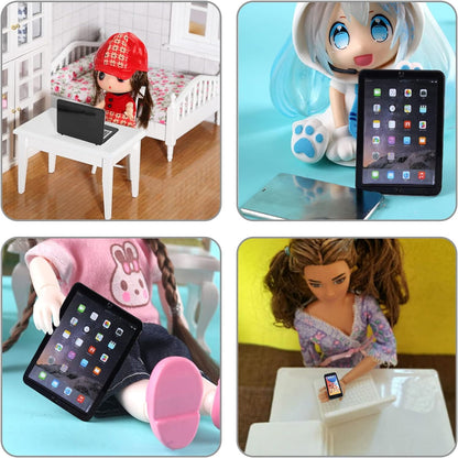 cobee 3Pcs Miniature Dollhouse Décor, 1:12 Metal Simulation Laptop Tablet Smart Phone, Mini- Dollhouse Miniatures Furniture Accessories, Doll House Miniatures Play Set (Black 3Pcs)