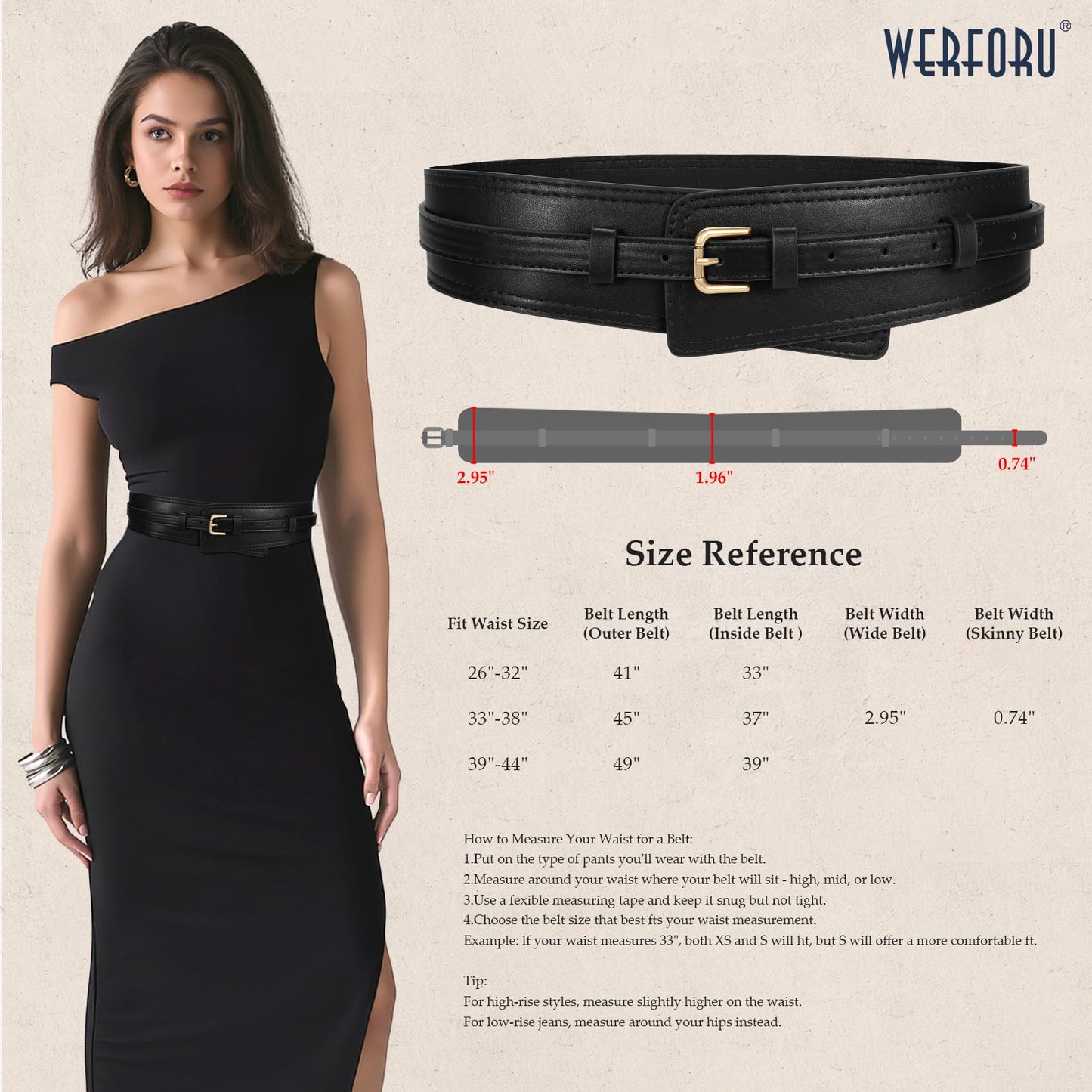 WERFORU Women Wide Waist Belts for Dress Women Fashion Wide Leather Belt 2-in-1 Waistband with Thin Belts for Dress, A-Black-gold buckle, Fit Waist Size 39"-44"