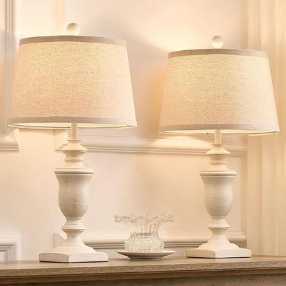 23" Farmhouse Table Lamps Set of 2, 3 Way Dimmable Lamps with 2 LED Bulbs and Rocker Switch, Vintage Nightstand Lamp for Bedroom Living Room Office End Table Entryway, White