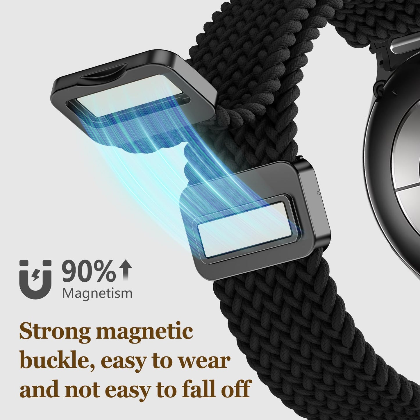 One Click Fabric Bands for Samsung Galaxy Watch 7 6 4 5 FE Band 40mm 44mm/for Galaxy Watch 6 4 Classic 43mm 47mm 42mm 46mm/ 5 Pro 45mm,No Gap Magnetic Elastic Braided Nylon Sport Strap Men Women