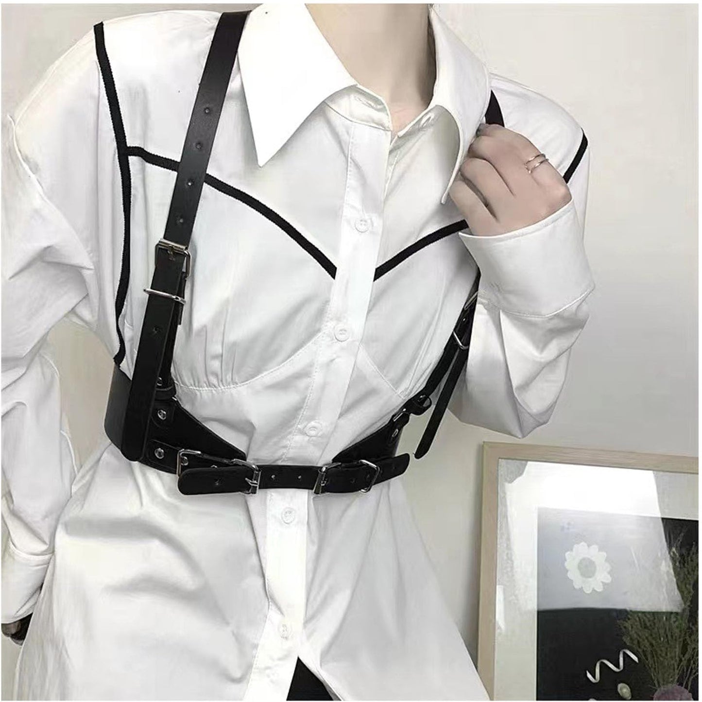 Widyany Punk Women Waist Belts PU Leather Fashion Body Chain Belt Harness Belt for Women Gothic Body Adjustable Waist Belts Dresses Party Rave Halloween Accessories