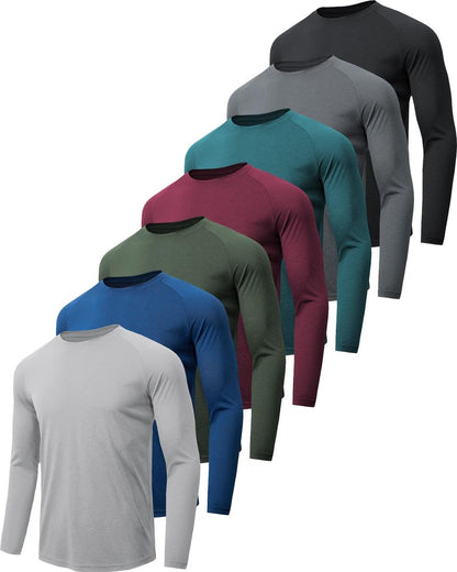 MLYENX 7 Pack Long Sleeve Shirts for Men UPF 50+ UV Sun Protection Quick Dry Moisture Wicking Workout Tee Shirts 3XL