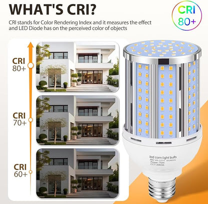 70W LED Corn Light Bulb(2 Pack),(700 Watt Equivalent) Fanless E26/E39 Medium/Large Mogul Base LED Cob Lamp 3000K Warm white 8,800LM for Outdoor Indoor Garage Warehouse Factory Workshop Street Backyard