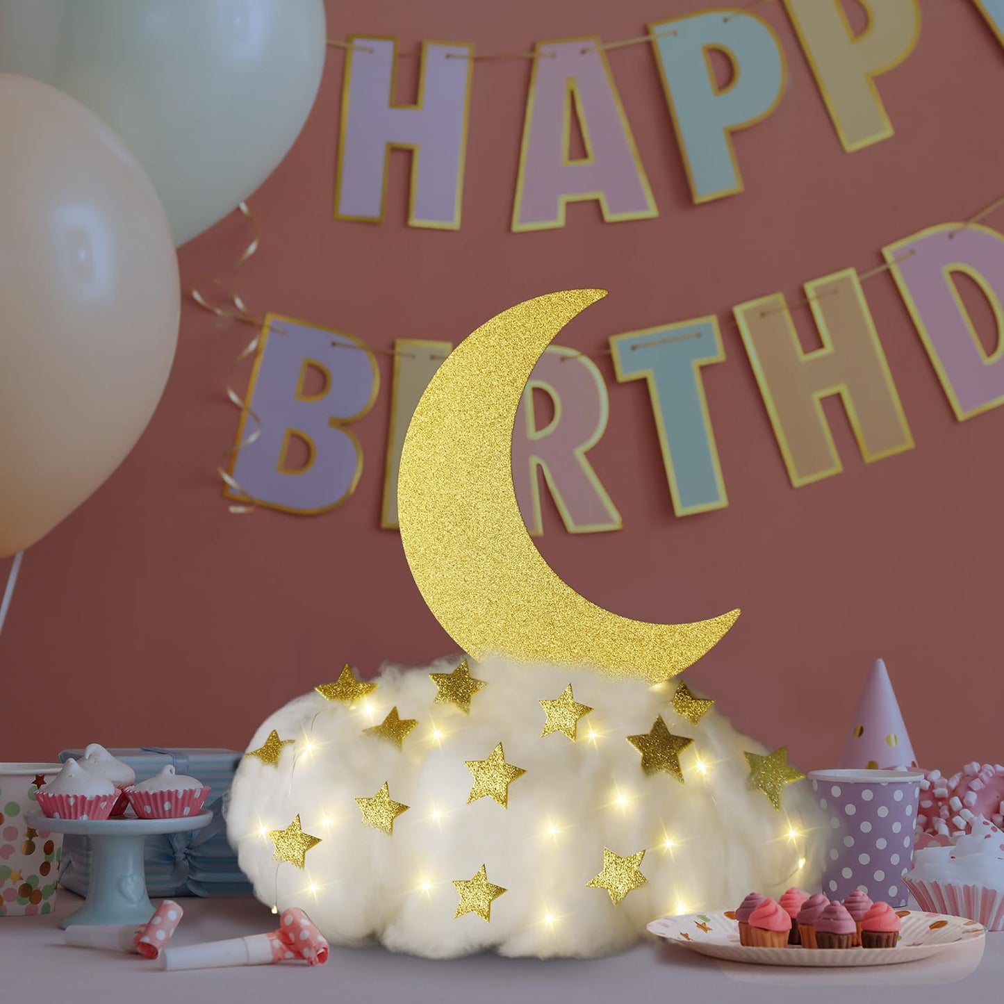 Soulchen 42 Pcs Twinkle Twinkle Little Star Table Centerpieces DIY Star and Moon Centerpieces for Baby Shower Decorations Cloud Tables Decor for Gender Reveal Birthday Party DIY Crafts (Gold)