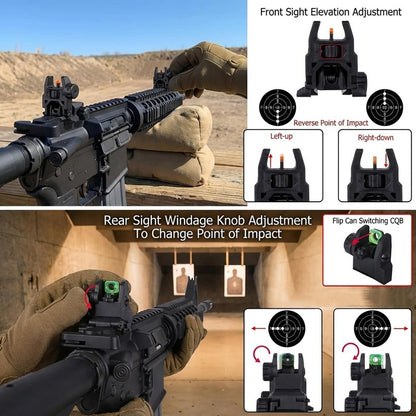 DOPETANE Fiber Optic Sights Flip Up Front and Rear Backup Sights with Red Green Fiber Optics Polymer Fiber Sight Black