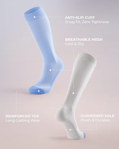 FITRELL 4 Pairs Compression Socks for Women & Men, 20-30mmHg Circulation Support for Athletic Travel Daily Wear, White+Black+Grey+Blue, Small-Medium