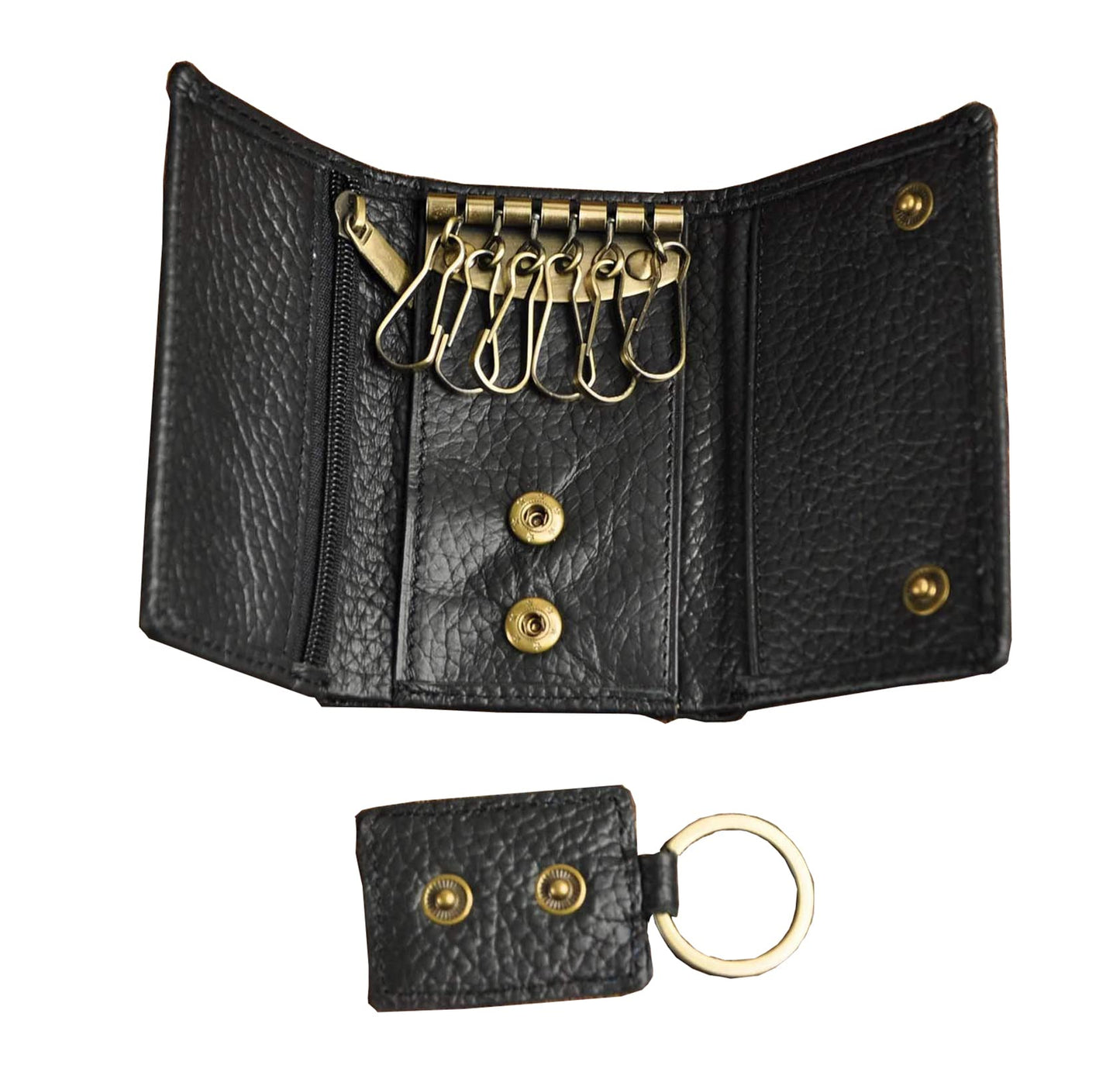 Plinvo Men's Genuine Leather Key Case with Snap Hook Loop for Car Keys & Coins Compact Wallet Design (The Black 2)
