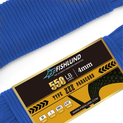 FISHLUND Paracord 550 lb, 7 Strand Paracord Rope 50ft 4mm, Nylon Parachute Cord for Camping, Royal Blue