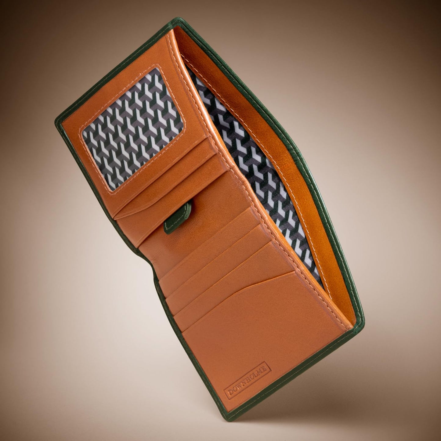 Downholme Men's Bifold Slim Silhouette Leather Wallet (British Racing Green)