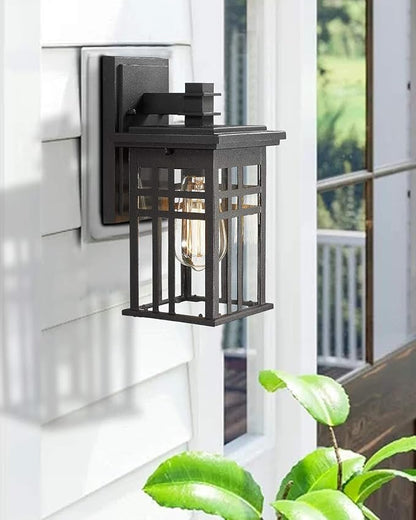 zeyu 1-Light Exterior Wall Mount Light Fixtures, Outdoor Wall Sconce Lantern in Black Finish with Clear Glass Shade, 20068B1