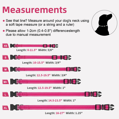 Erbine Reflective Dog Collar for Large Dogs, Wide Nylon Adjustable Collar with Soft Padding, Durable Buckle for Pitbull Labrador Retriever,Hotpink,L