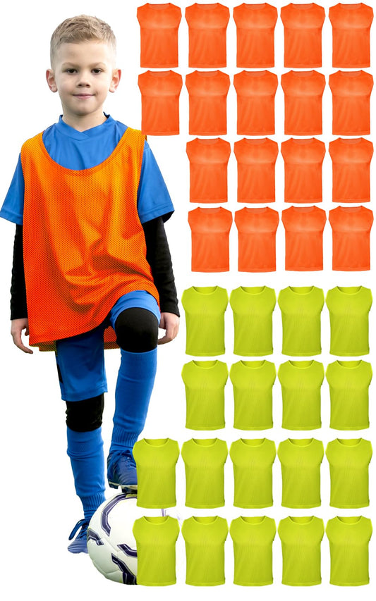ATHLOVA Kids Scrimmage Vests - Mesh Practice Jerseys for Soccer, 18 Red & 18 Blue