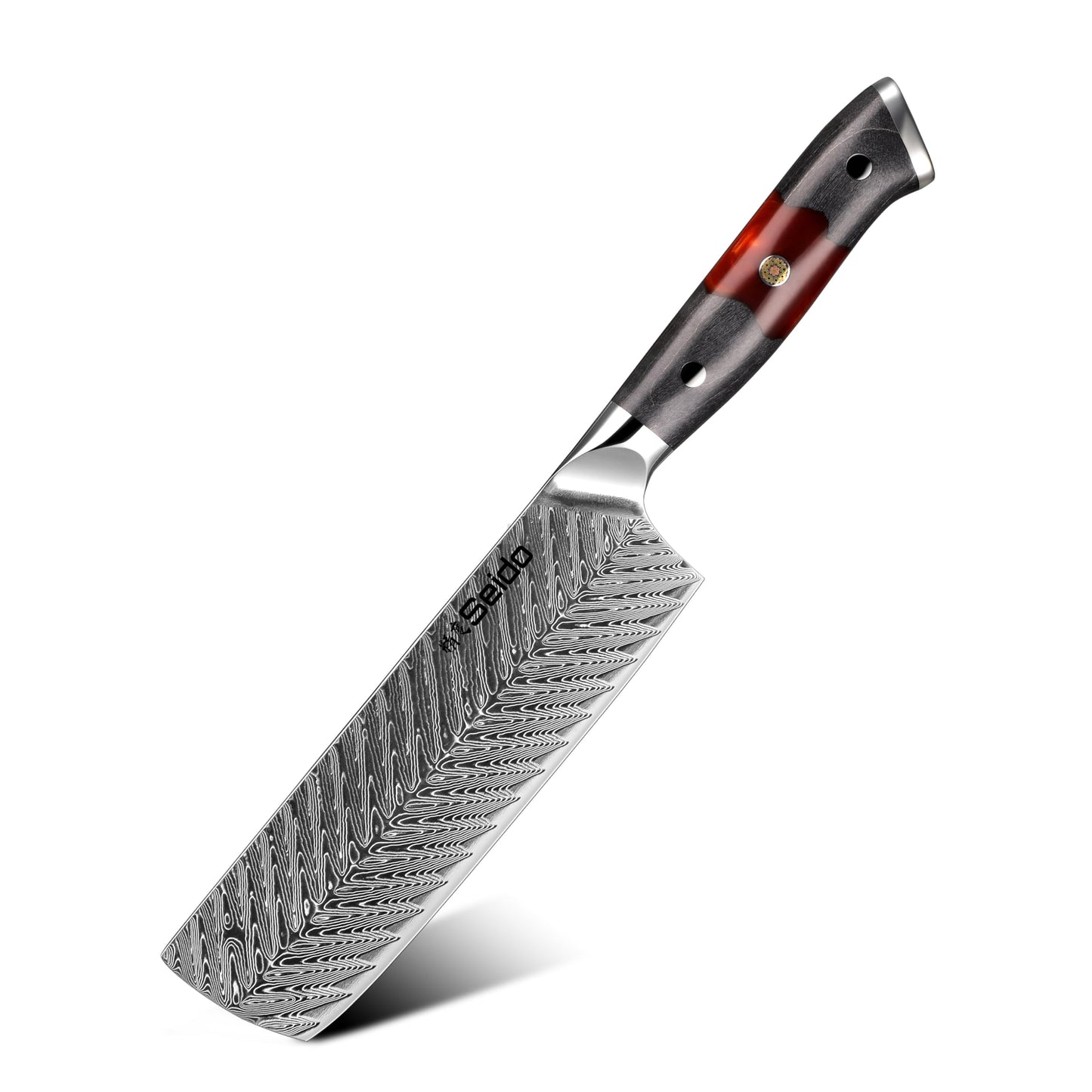 Seido Knives Inferuno 7 Inch Nakiri Knife – AUS-10 Core with 73-Layer Damascus Steel and Ergonomic Resin Maple Handle