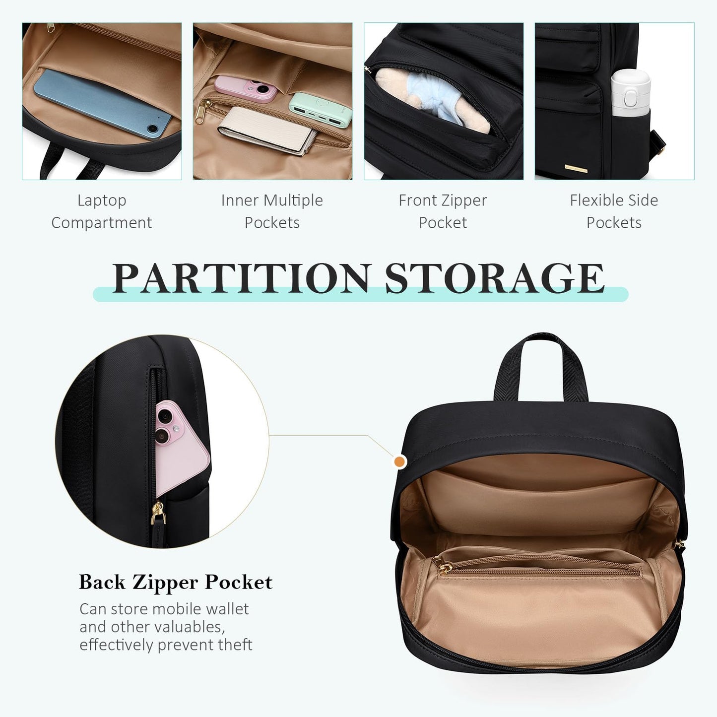 GOLF QUALITY Mini Backpack for Women Lightweight Small Waterproof Backpack Purses Daily Daypack,fit 10.2Inch iPad,Black